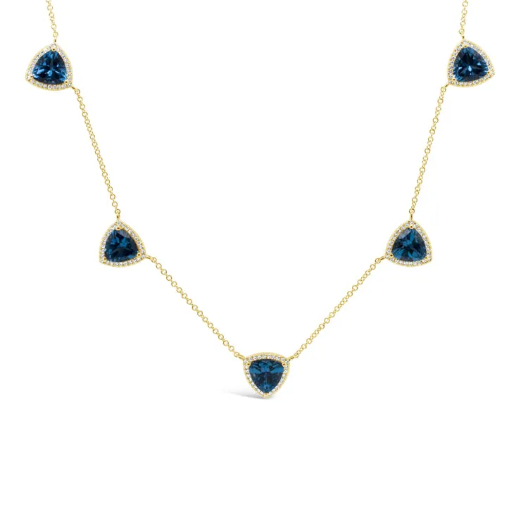 0.40ct Diamond & 6.94ct Blue Topaz 14k Yellow Gold Necklace