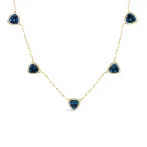 0.40ct Diamond & 6.94ct Blue Topaz 14k Yellow Gold Necklace