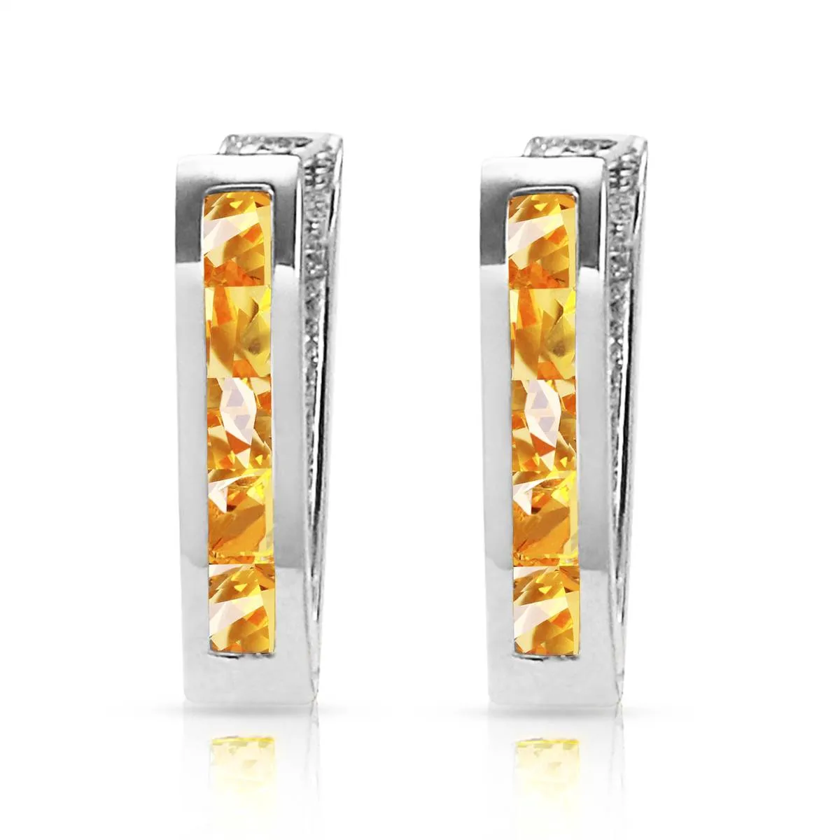 0.7 Carat 14K Solid White Gold Oval Huggie Earrings Citrine