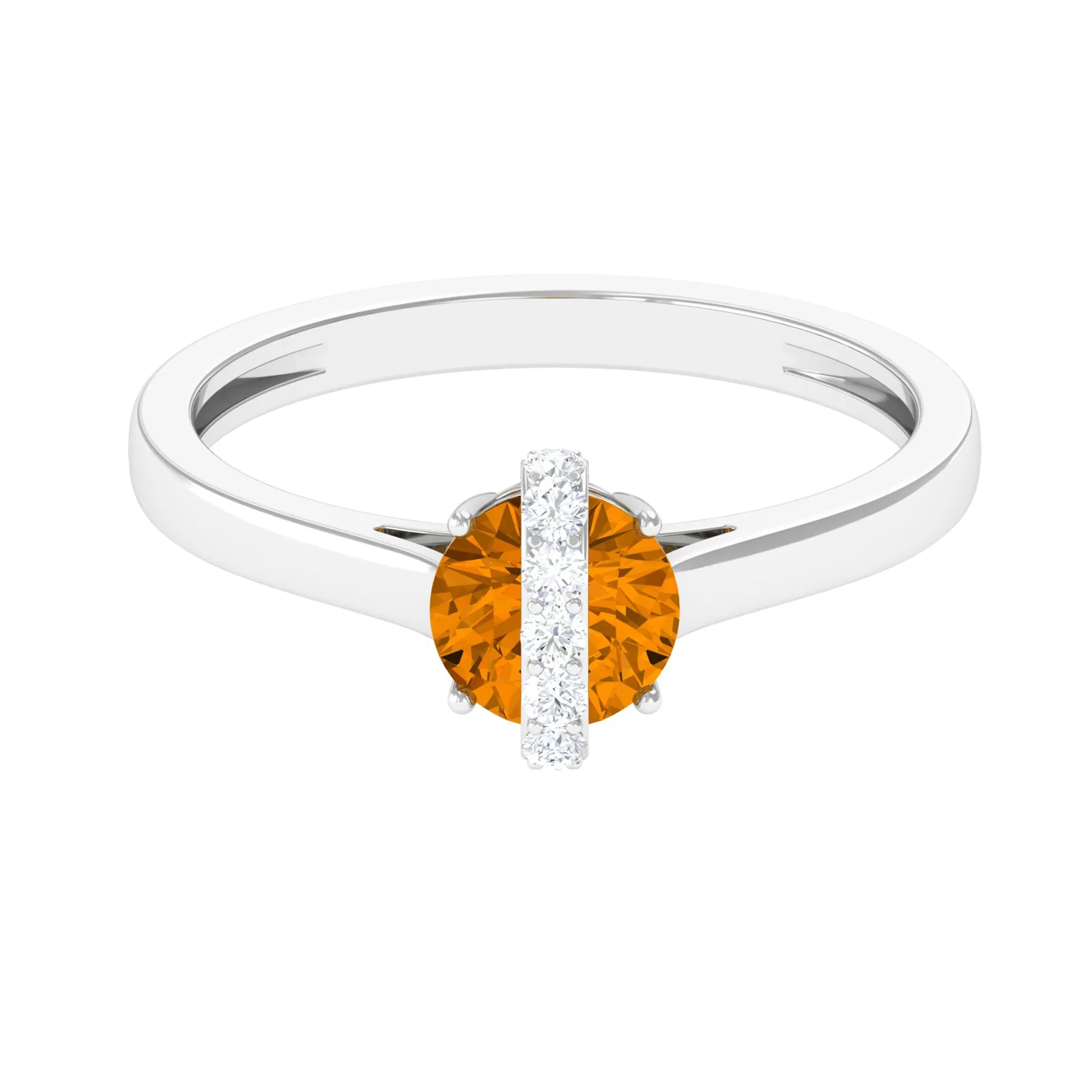 0.75 CT Designer Round Shape Citrine Ring with Diamond Stones