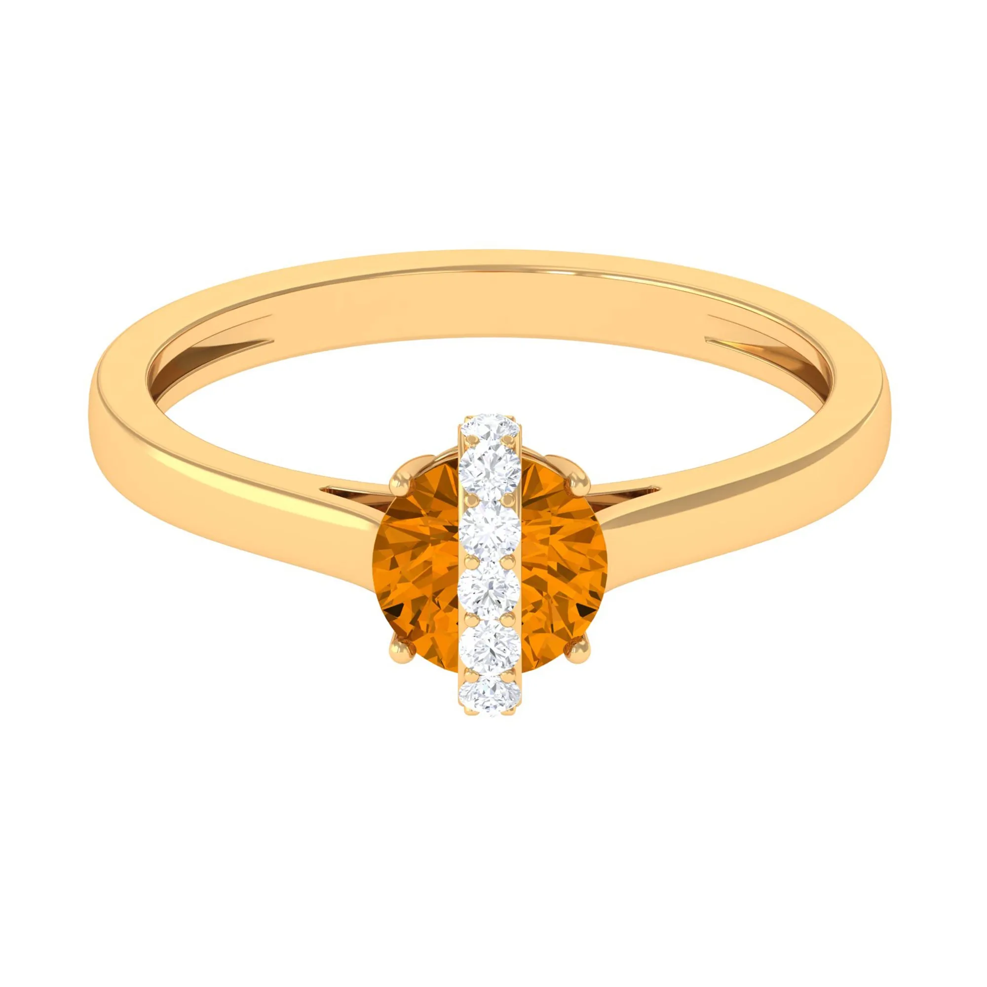 0.75 CT Designer Round Shape Citrine Ring with Diamond Stones