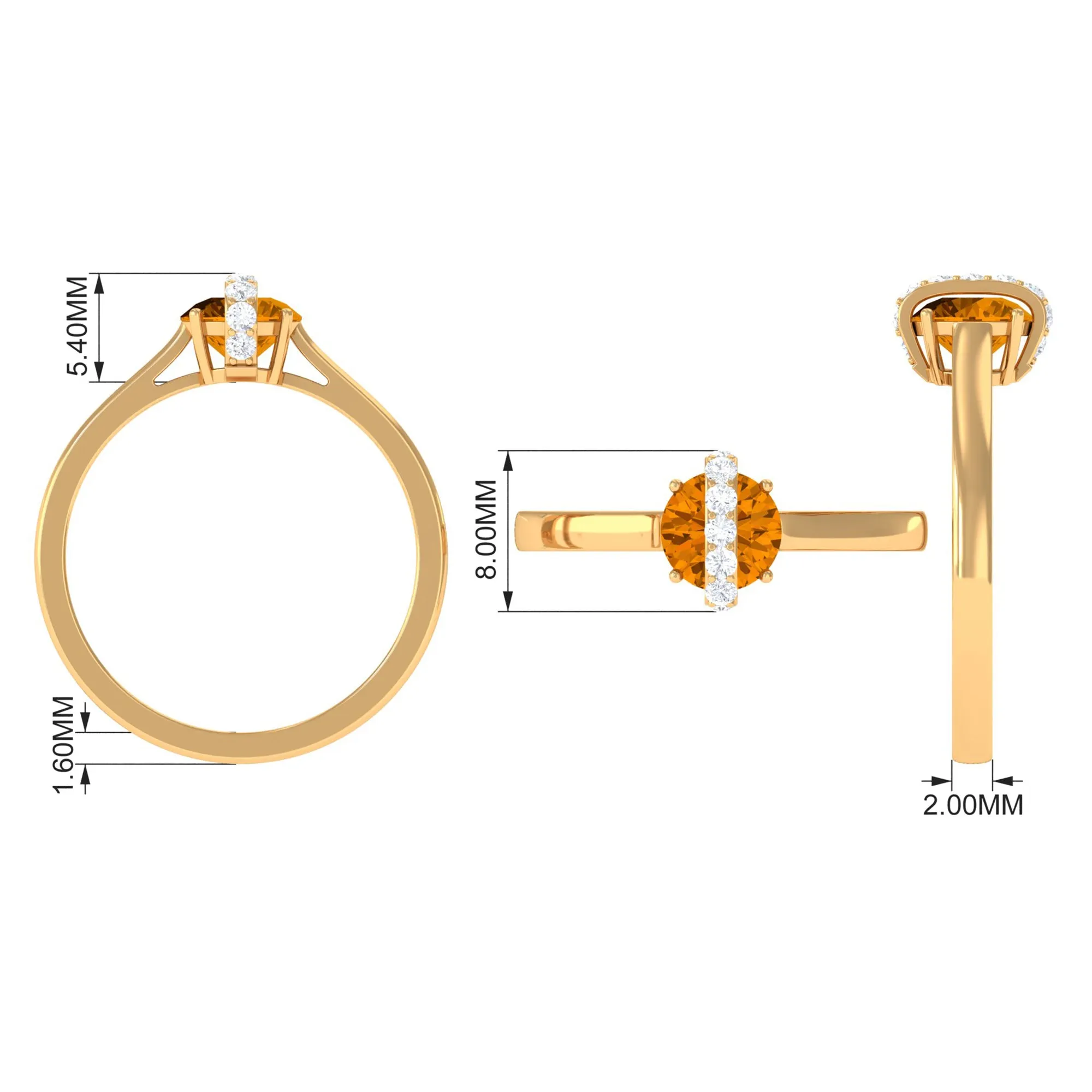 0.75 CT Designer Round Shape Citrine Ring with Diamond Stones