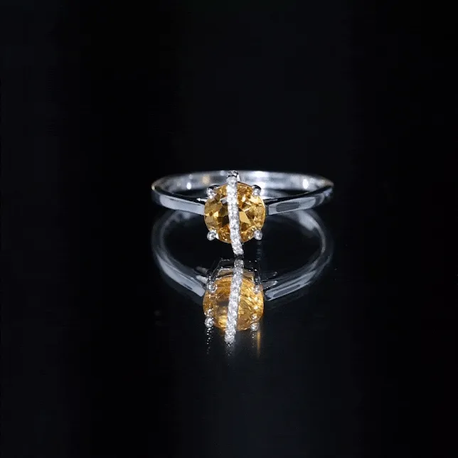 0.75 CT Designer Round Shape Citrine Ring with Diamond Stones