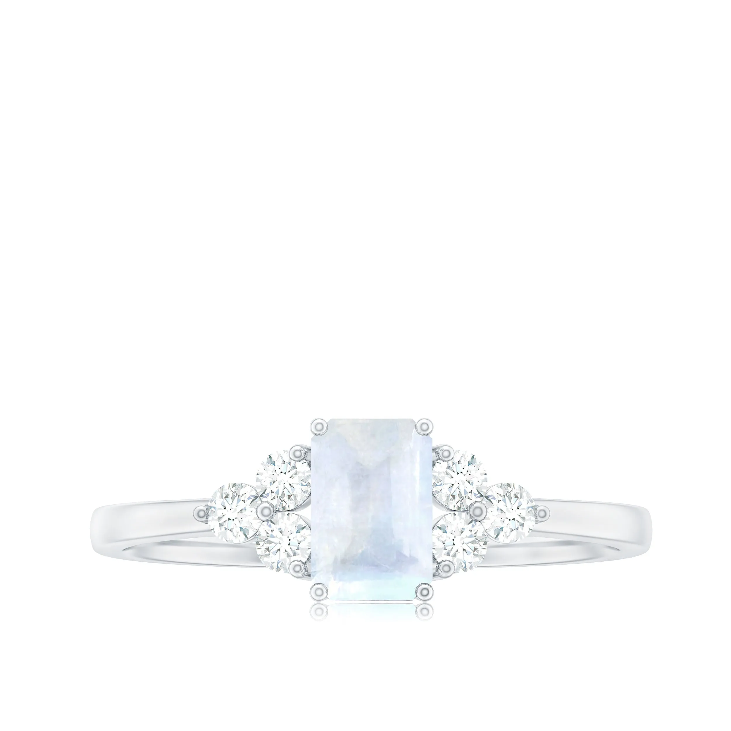 1 CT Octagon Cut Moonstone Solitaire Ring with Diamond Trio