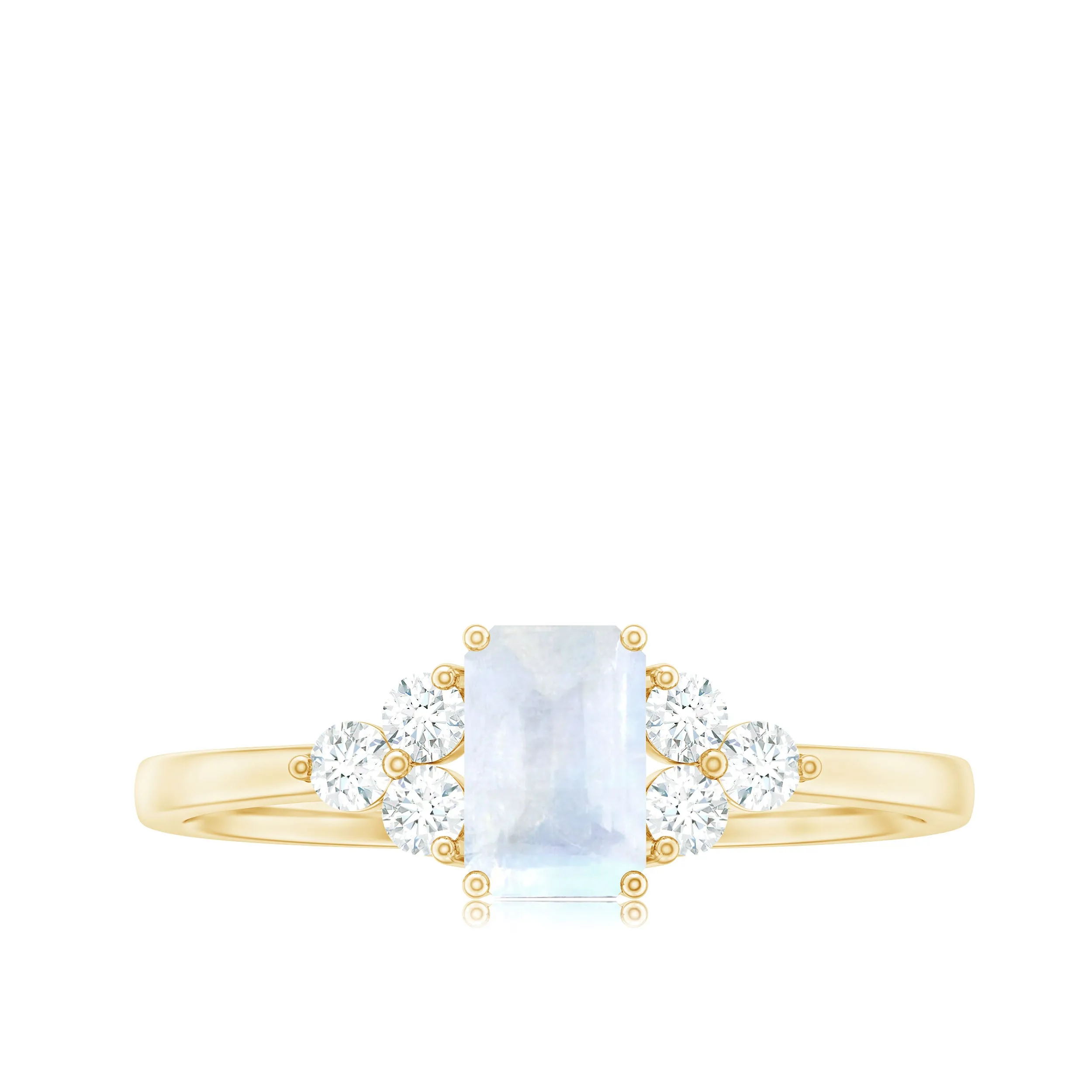 1 CT Octagon Cut Moonstone Solitaire Ring with Diamond Trio