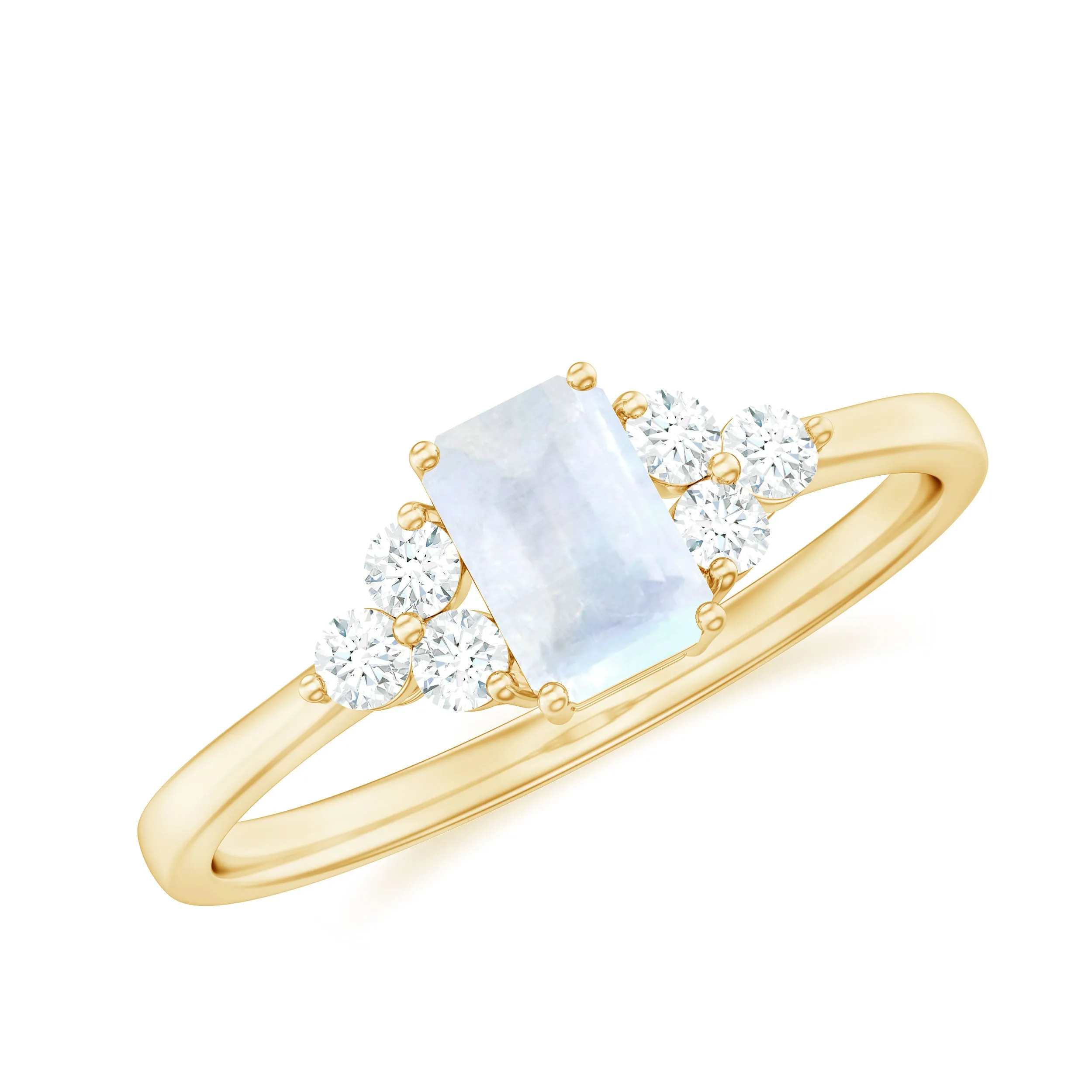 1 CT Octagon Cut Moonstone Solitaire Ring with Diamond Trio