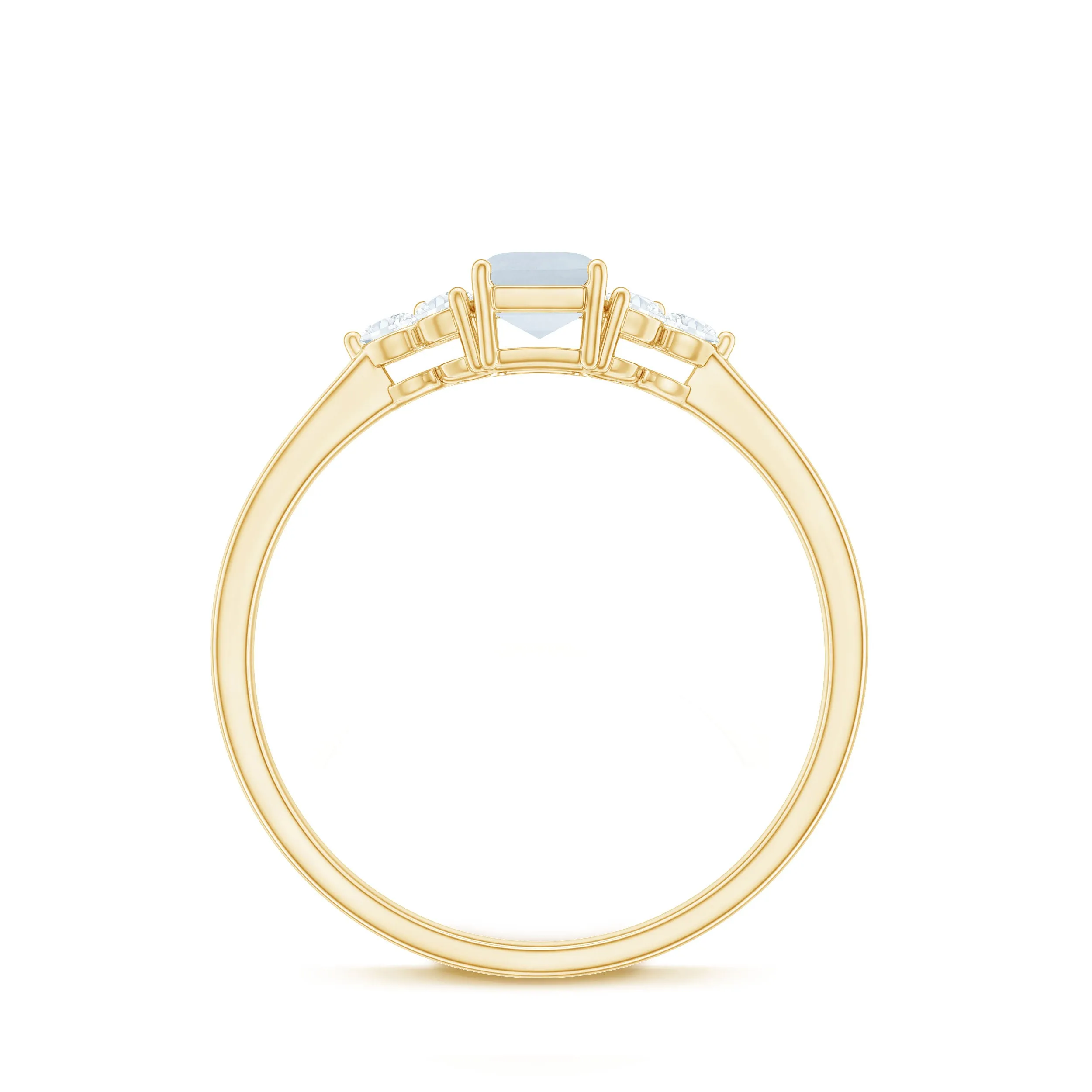 1 CT Octagon Cut Moonstone Solitaire Ring with Diamond Trio