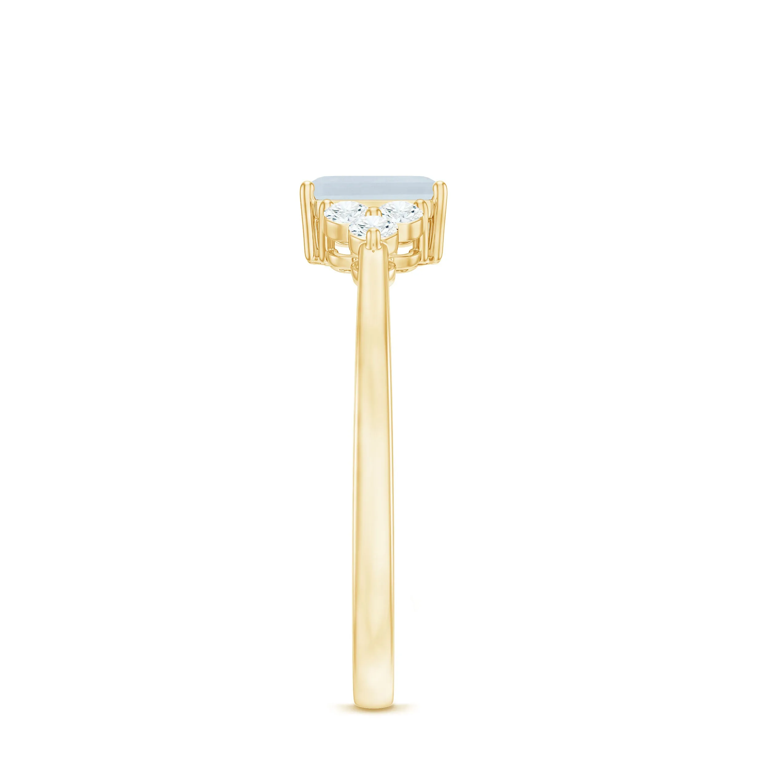 1 CT Octagon Cut Moonstone Solitaire Ring with Diamond Trio