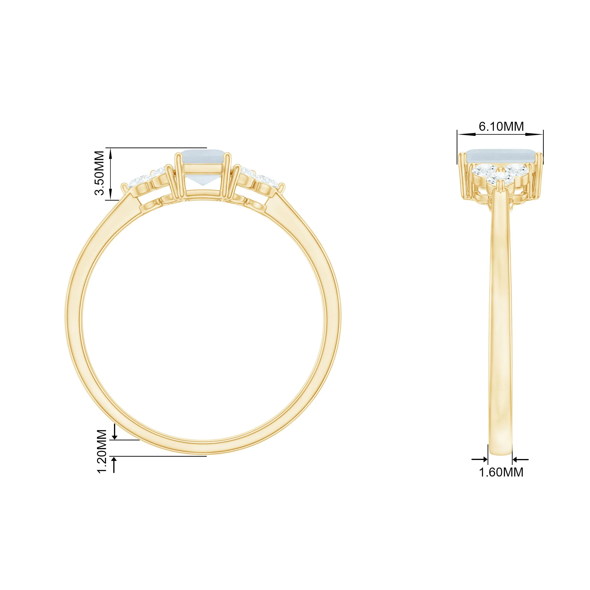 1 CT Octagon Cut Moonstone Solitaire Ring with Diamond Trio