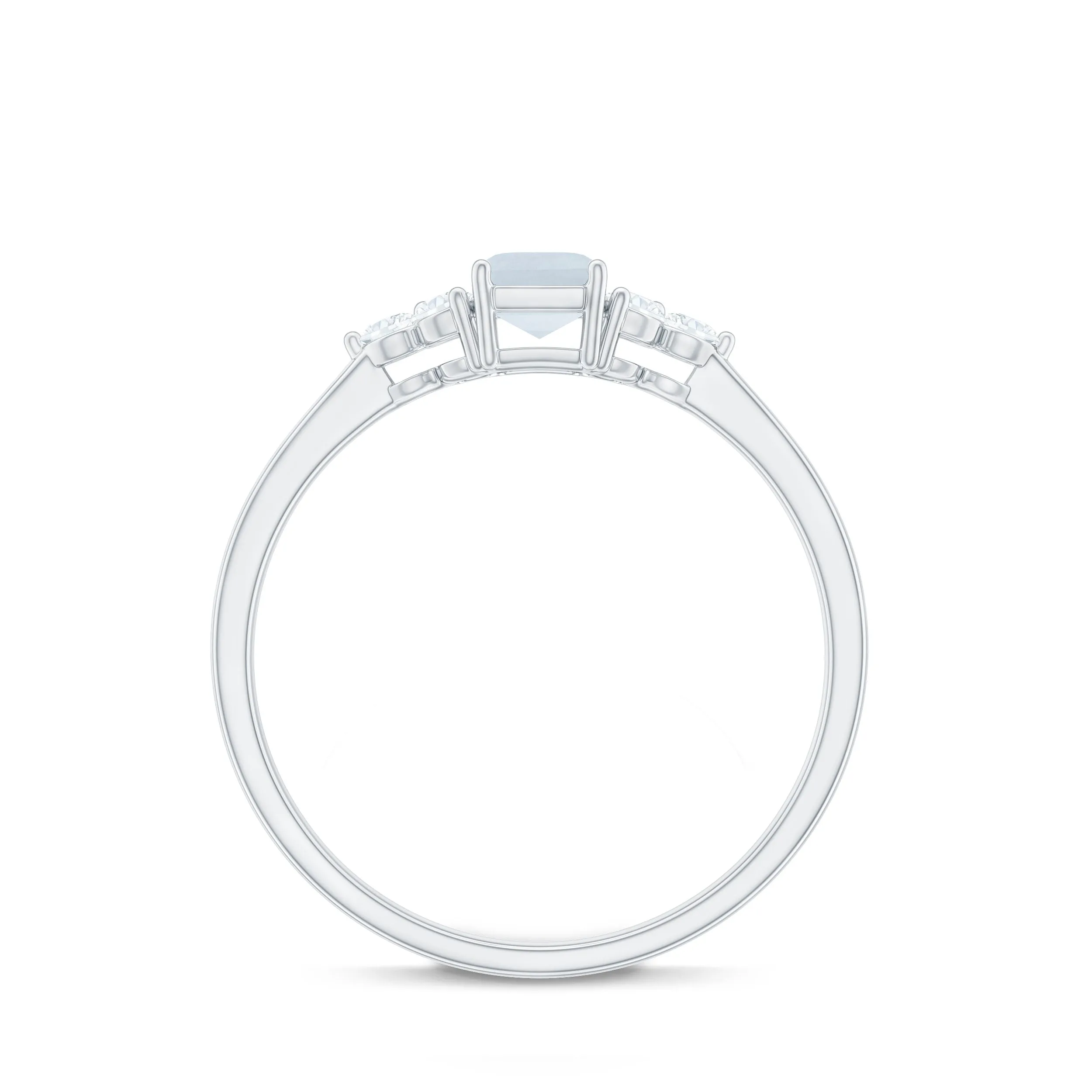 1 CT Octagon Cut Moonstone Solitaire Ring with Diamond Trio