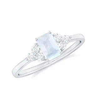1 CT Octagon Cut Moonstone Solitaire Ring with Diamond Trio