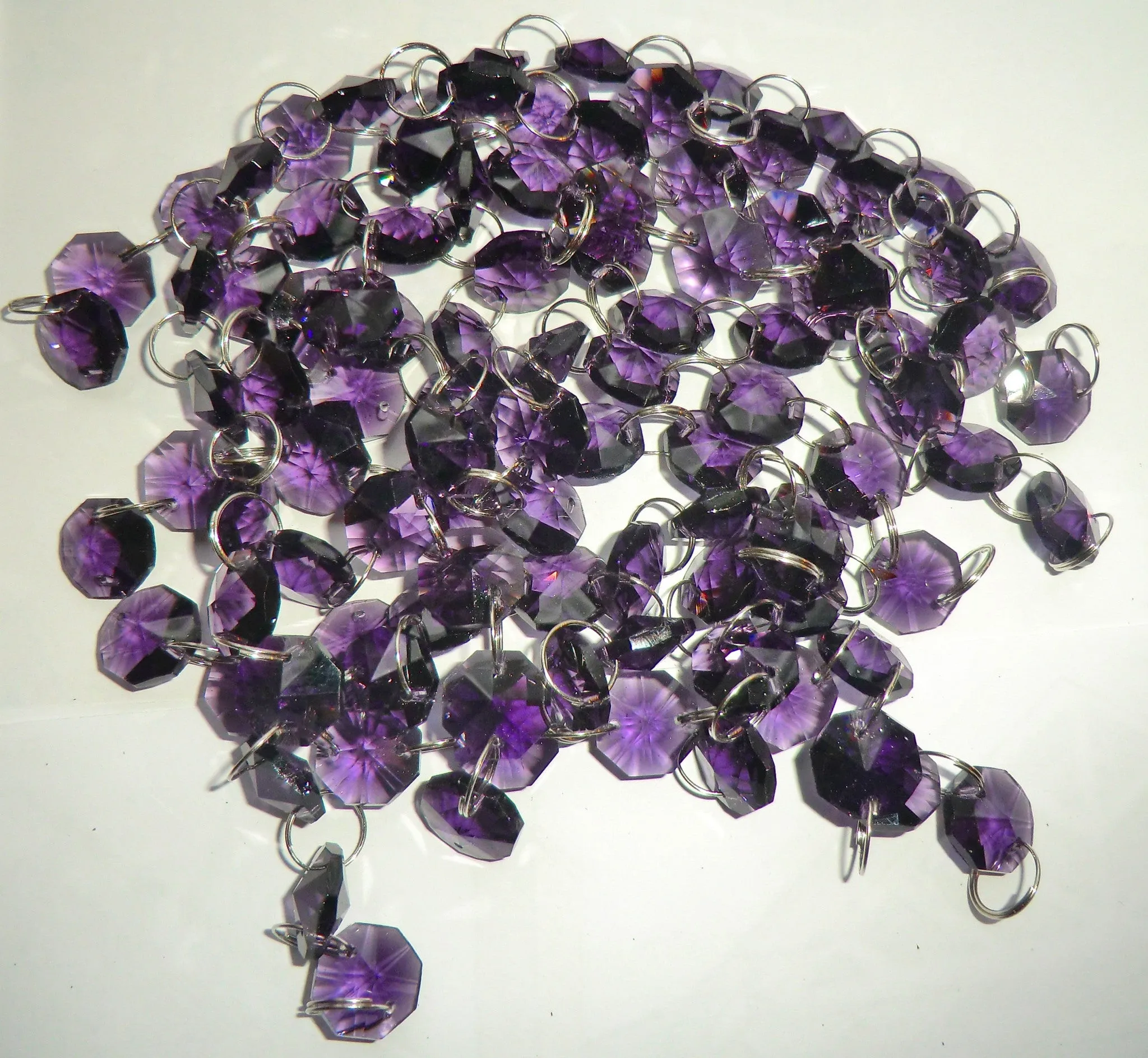 1 Strand 14mm Purple Octagon Chandelier Drops Cut Glass Crystals Garlands Beads Droplets Light Parts