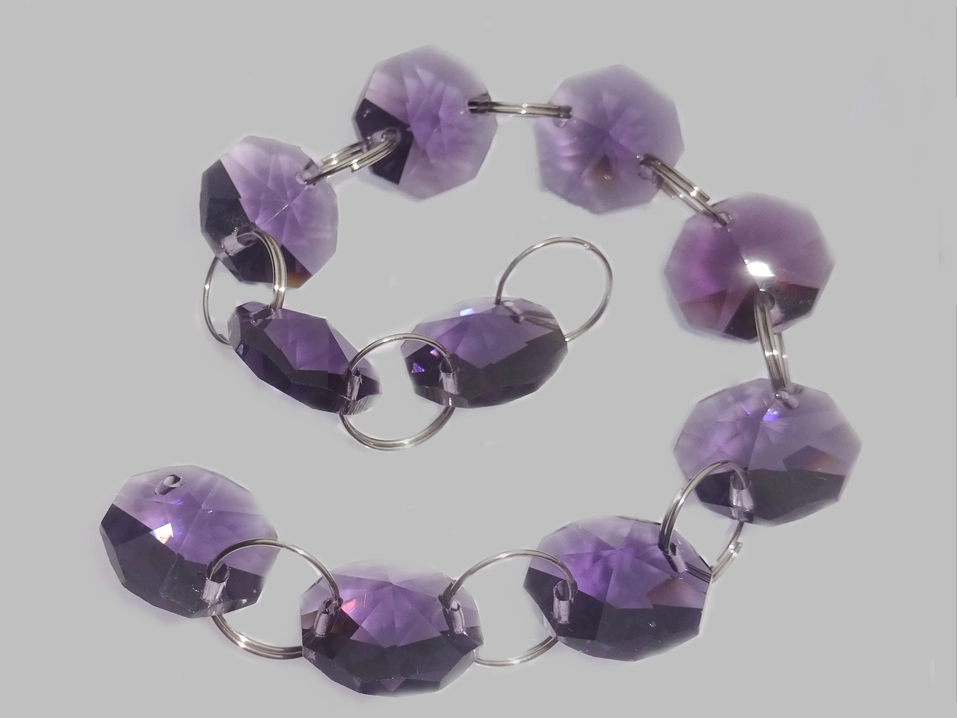 1 Strand 14mm Purple Octagon Chandelier Drops Cut Glass Crystals Garlands Beads Droplets Light Parts