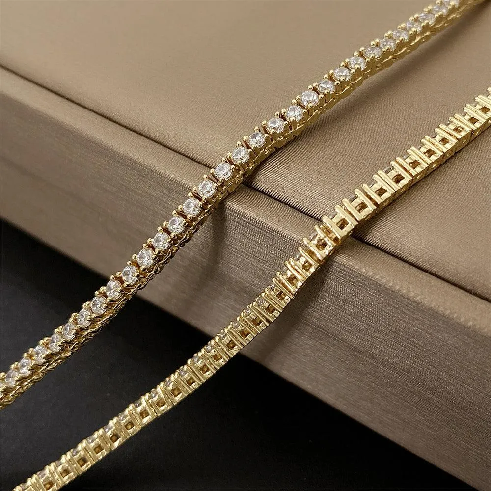 10K Solid Gold 2mm Moissanite Tennis Chain