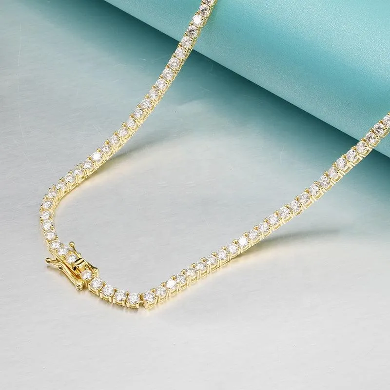 10K Solid Gold 2mm Moissanite Tennis Chain