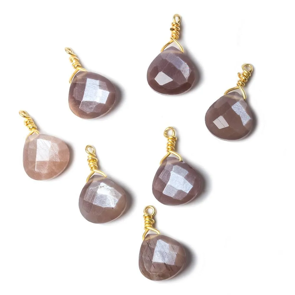 10mm Chocolate Moonstone heart Vermeil Wire Wrapped Pendant 1 pc