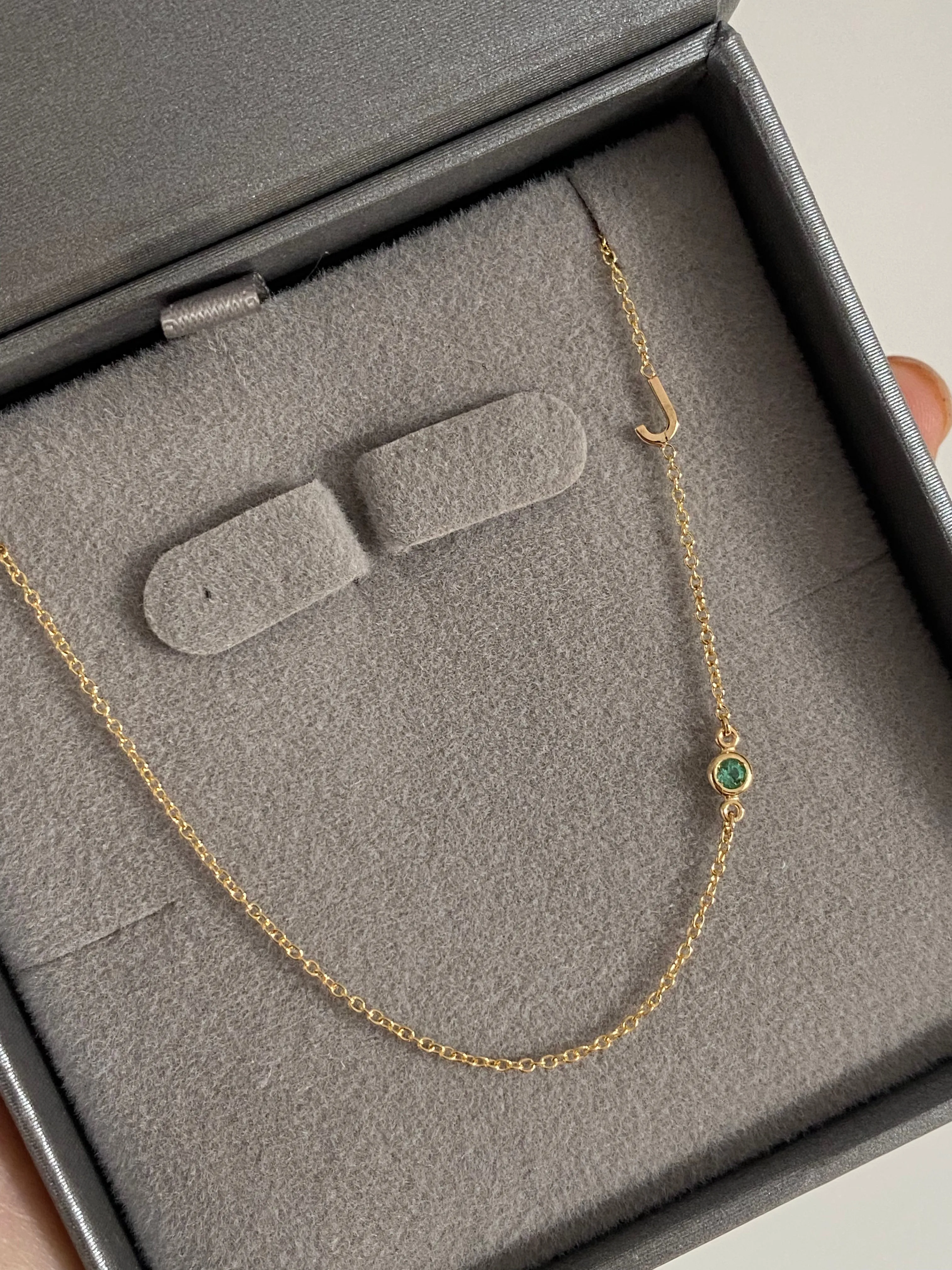 14K Initial and Birthstone Necklace