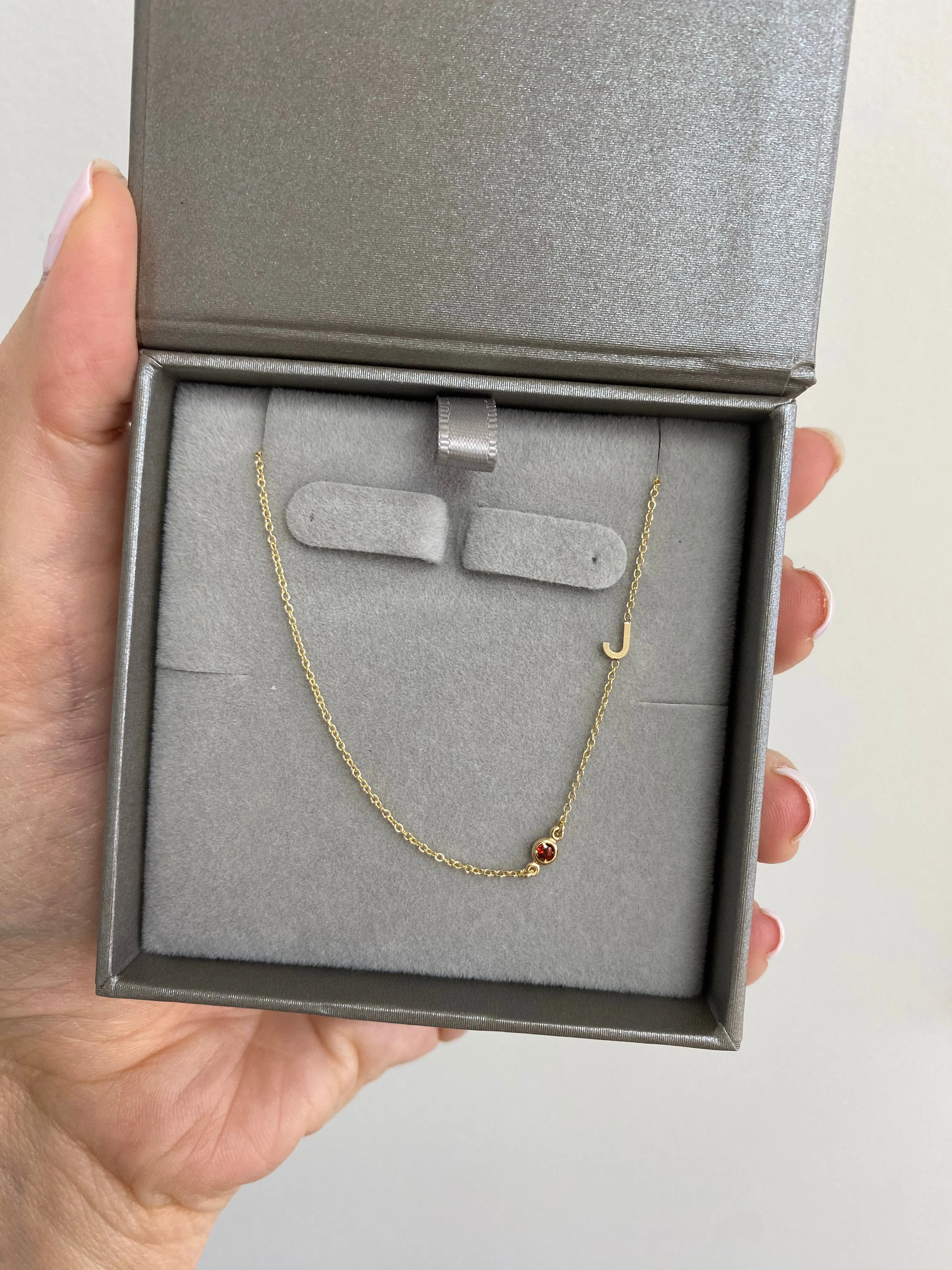 14K Initial and Birthstone Necklace