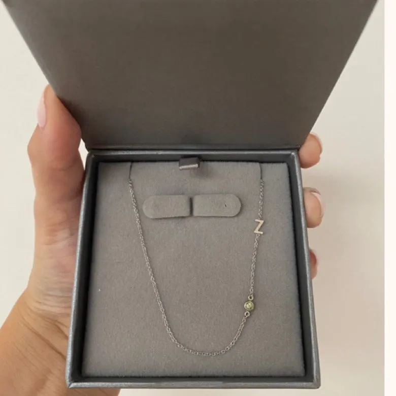 14K Initial and Birthstone Necklace