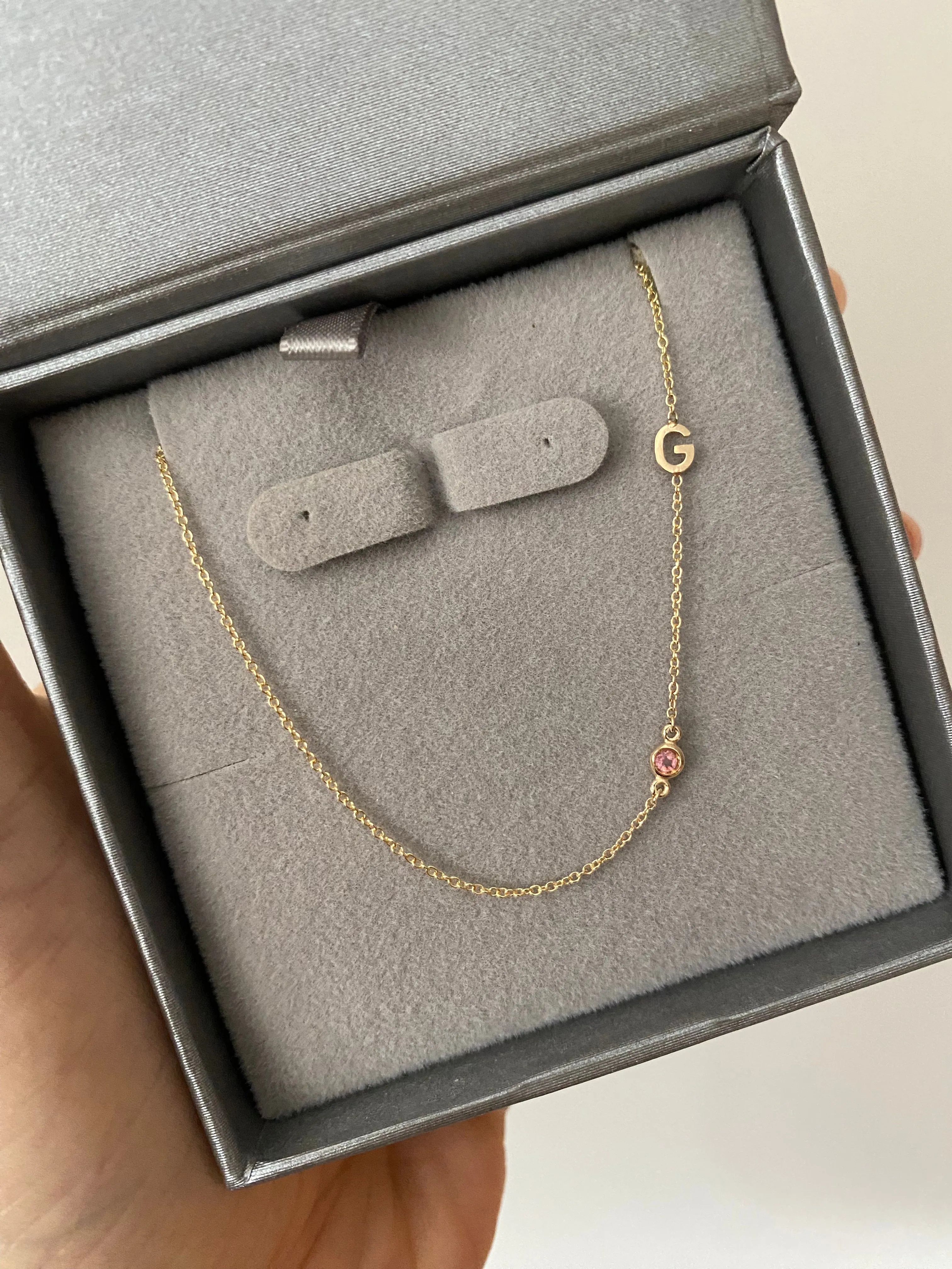 14K Initial and Birthstone Necklace
