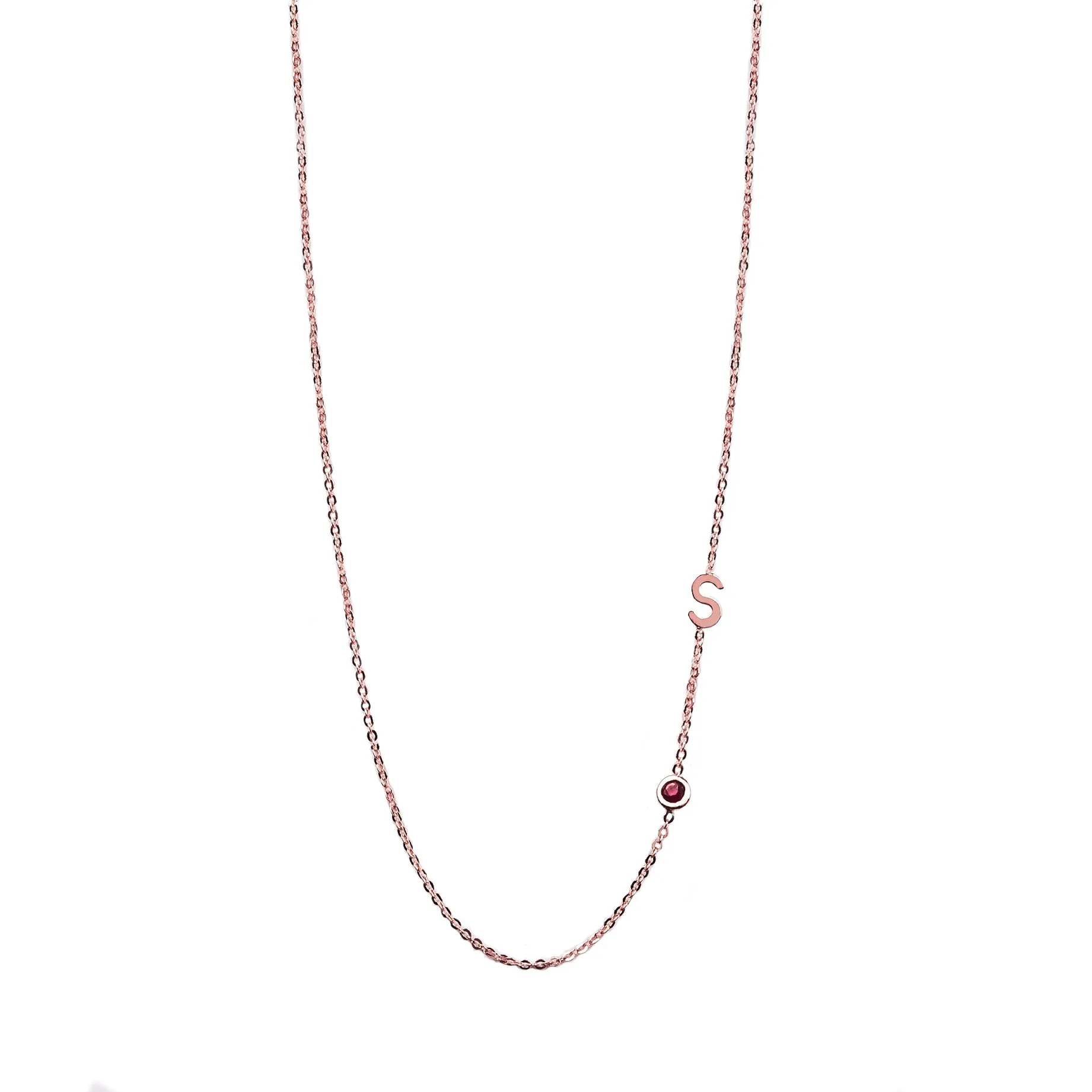 14K Initial and Birthstone Necklace
