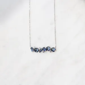 14k White Gold English Blue Topaz Bar Necklace
