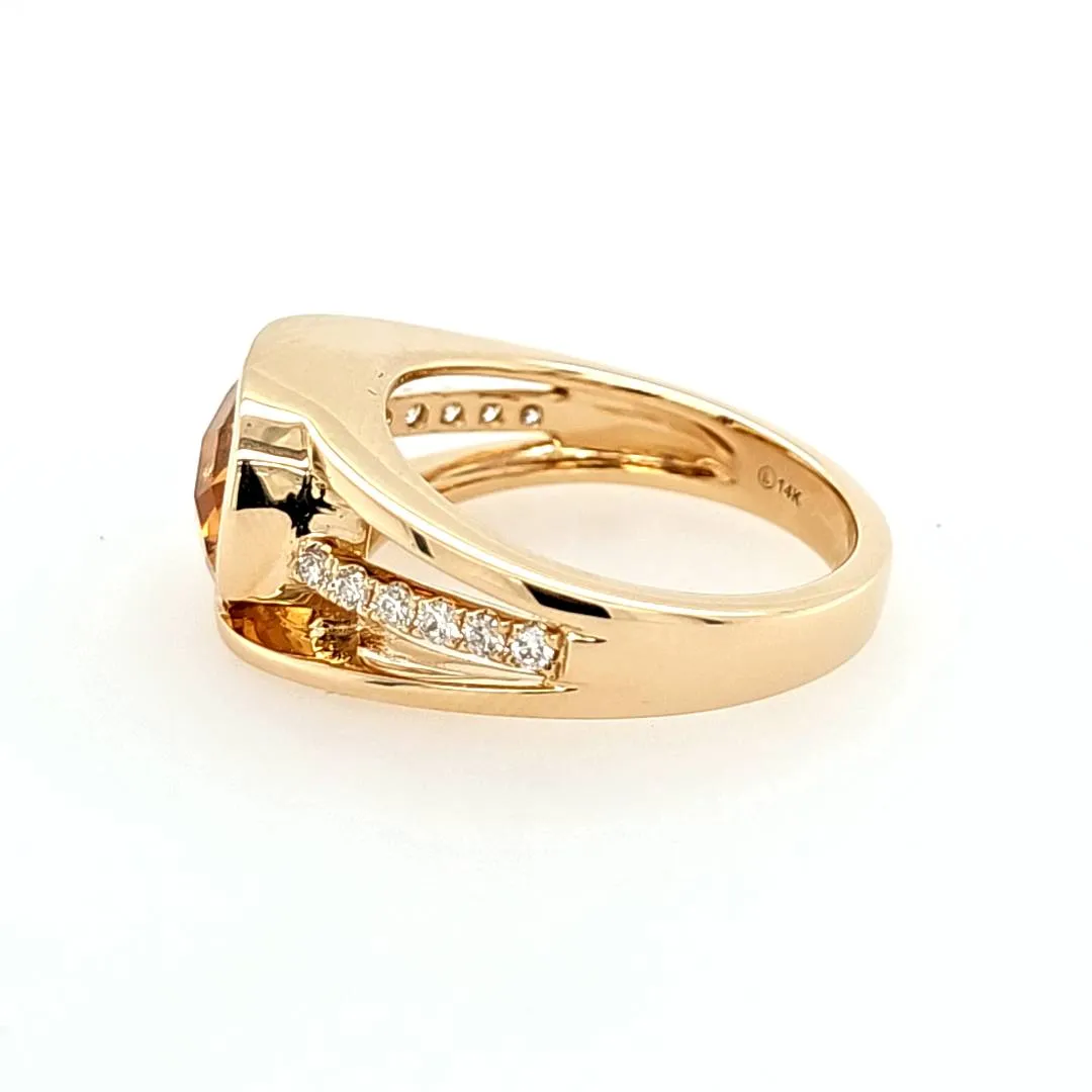 14k Yellow Gold Citrine & Diamond Ring (I8182)