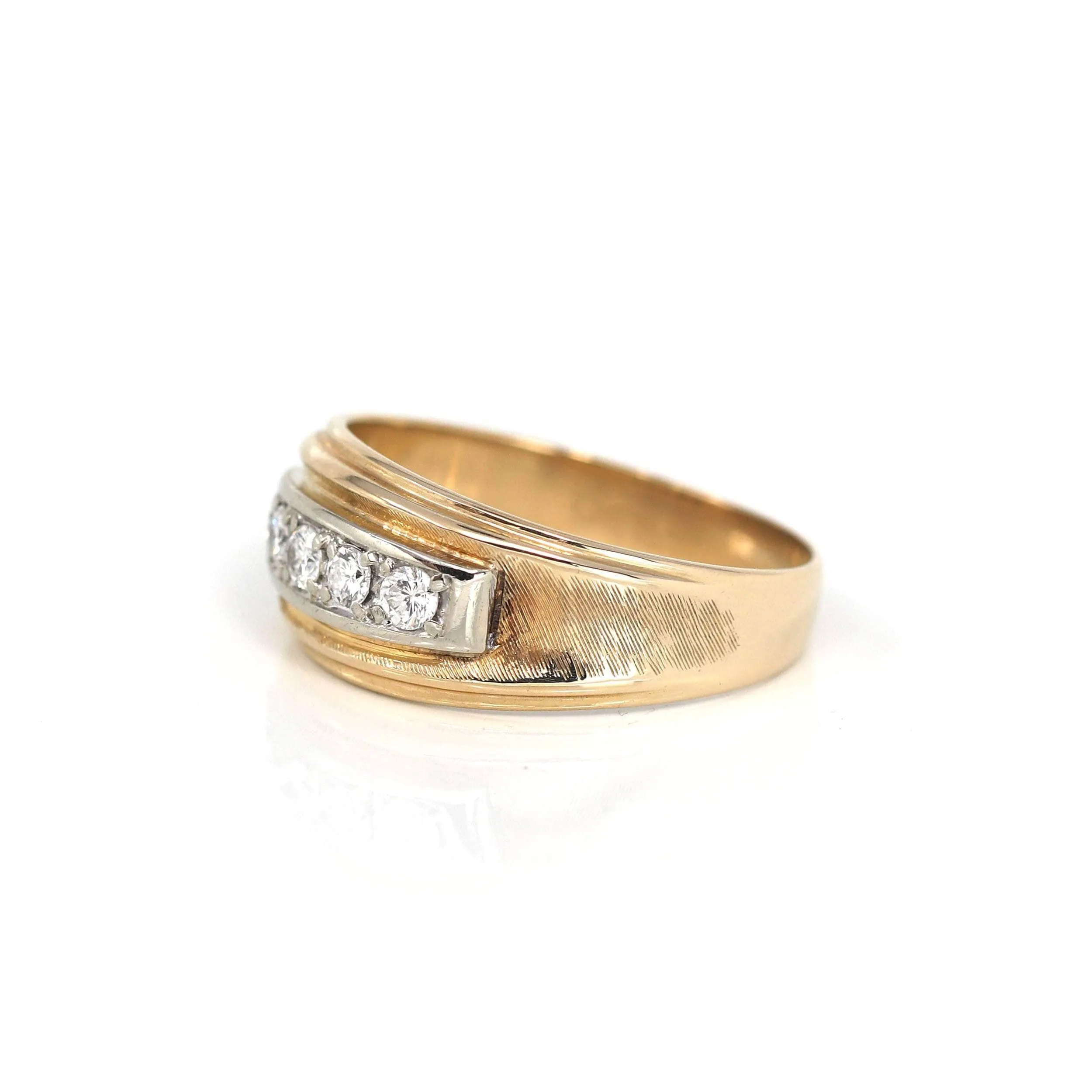 14k Yellow Gold Diamond Men's Wedding Band Ring