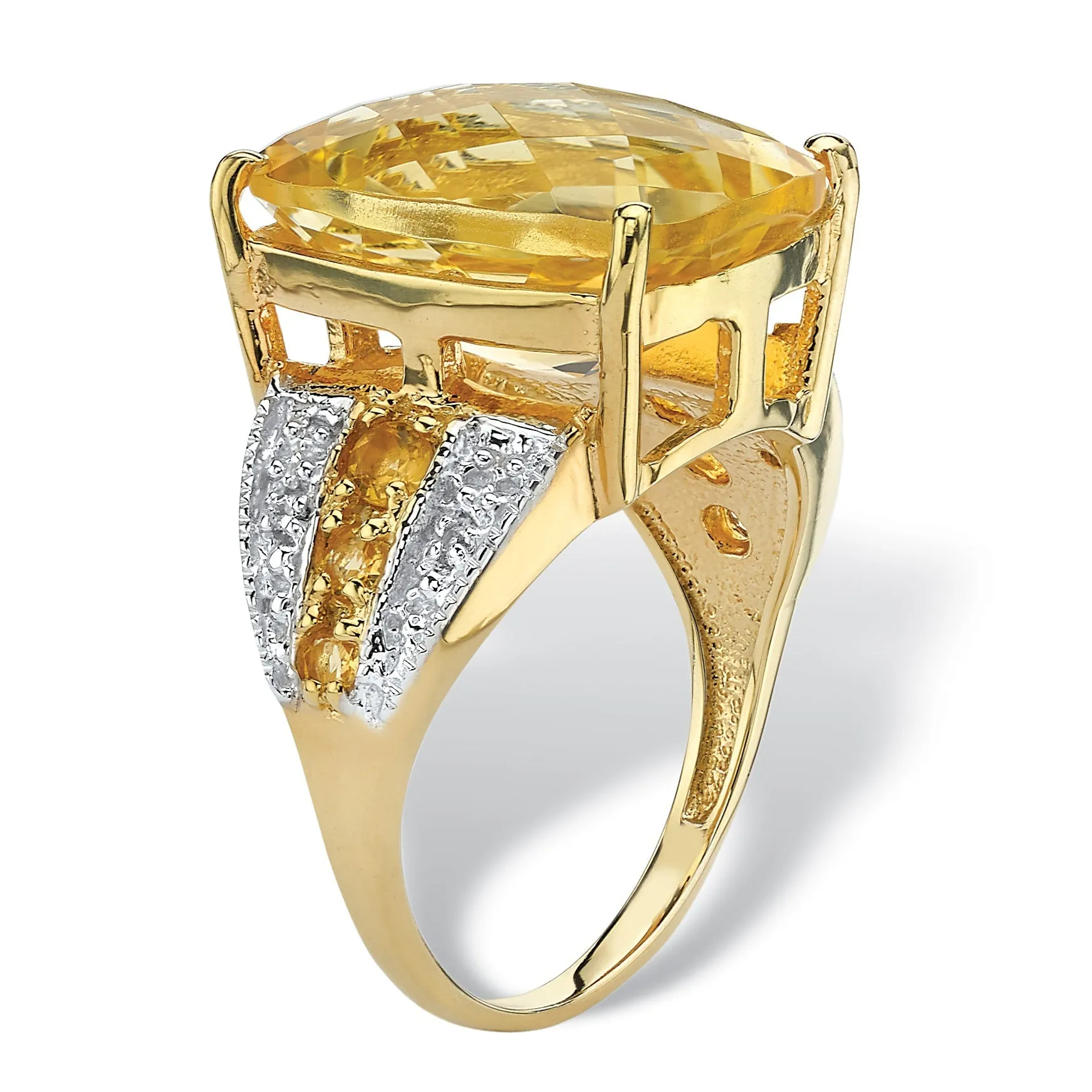 14K Yellow Gold over Sterling Silver Cushion Cut Genuine Citrine and White Topaz Ring