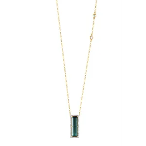 14K Yellow Gold Tournmaline with Diamond Halo Pendant Necklace