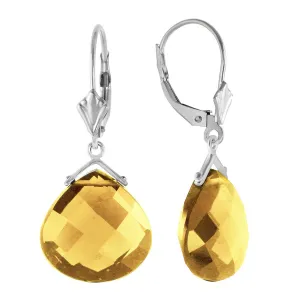 17 Carat 14K Solid White Gold Leverback Earrings Checkerboard Cut Citrine