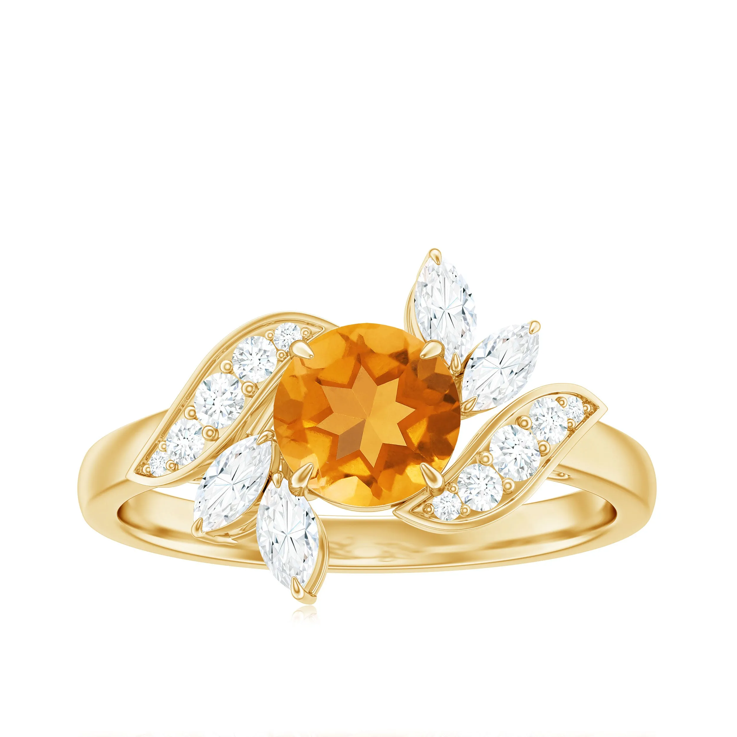 1.75 CT Citrine Flower Engagement Ring with Moissanite