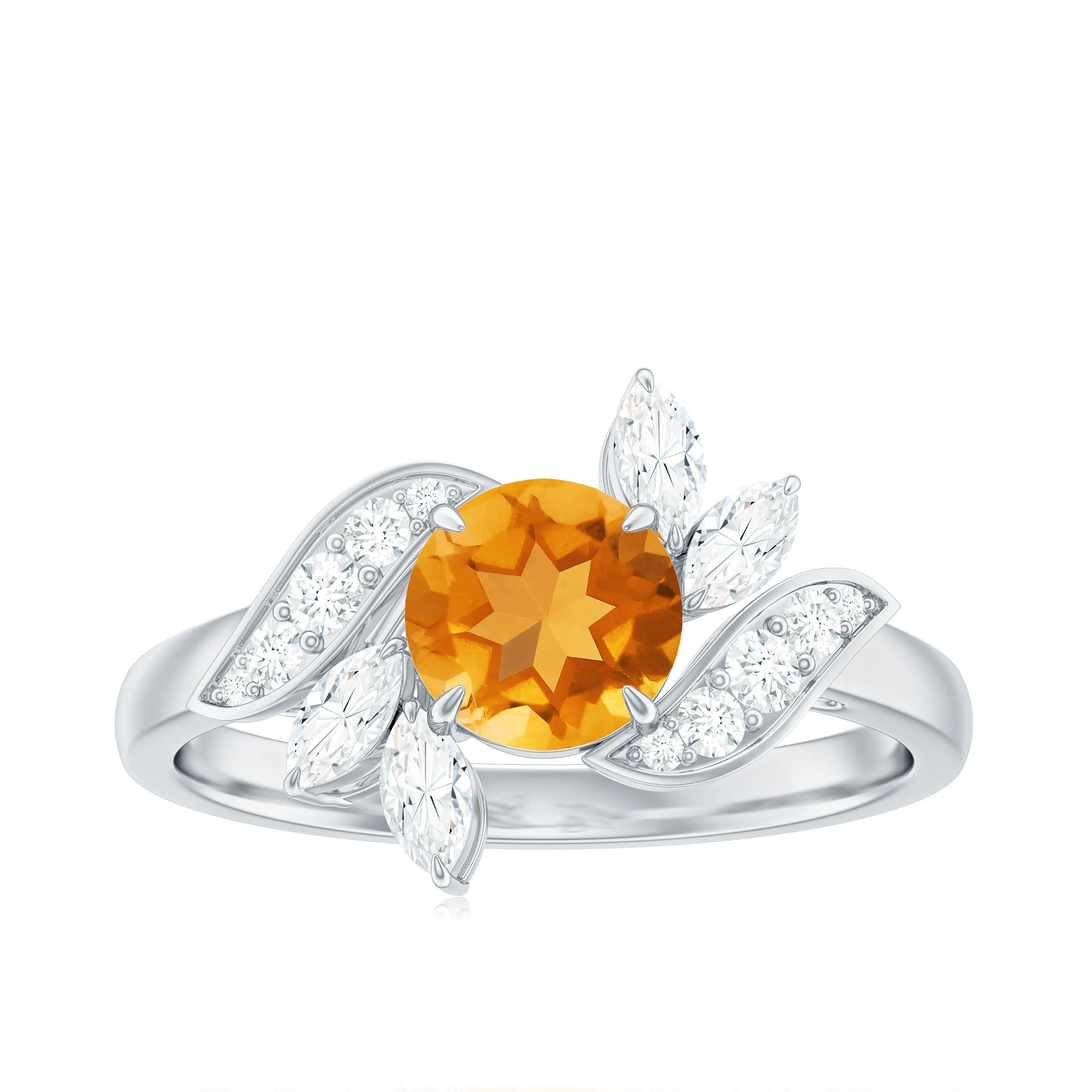 1.75 CT Citrine Flower Engagement Ring with Moissanite