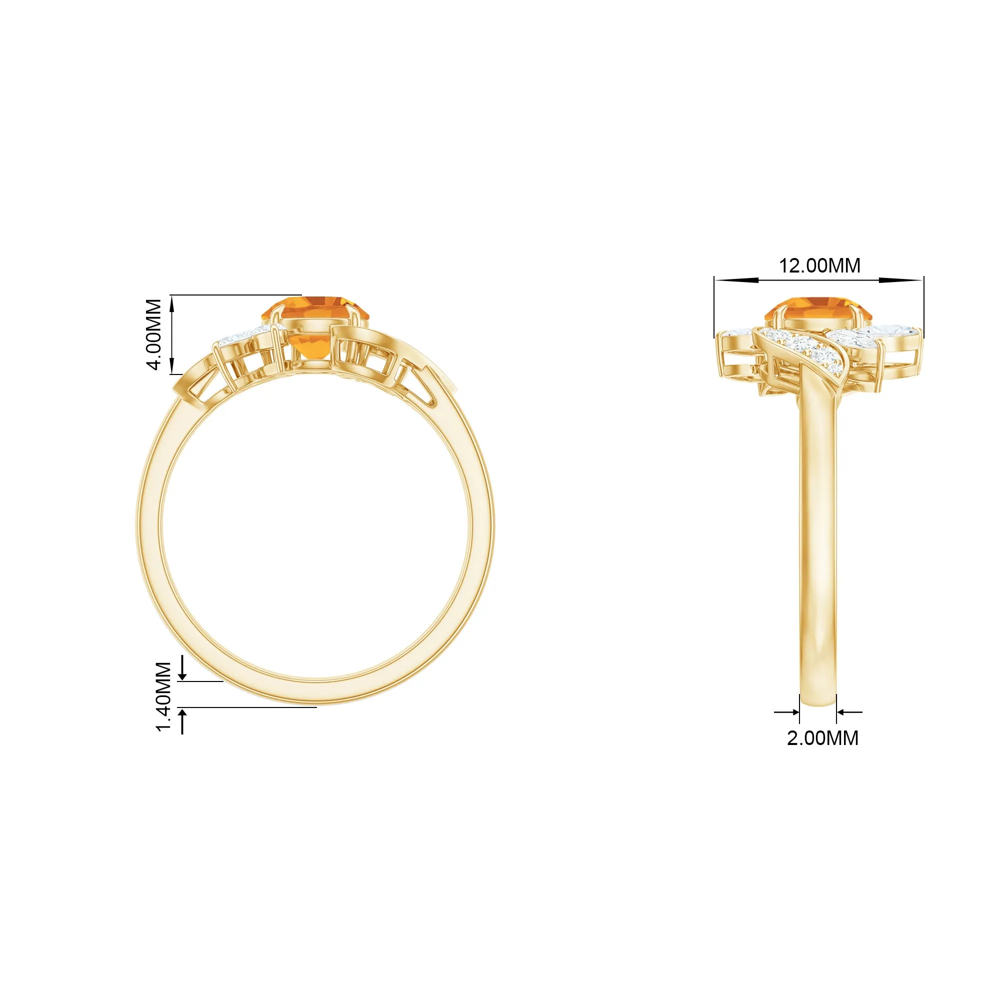 1.75 CT Citrine Flower Engagement Ring with Moissanite