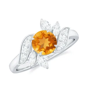 1.75 CT Citrine Flower Engagement Ring with Moissanite