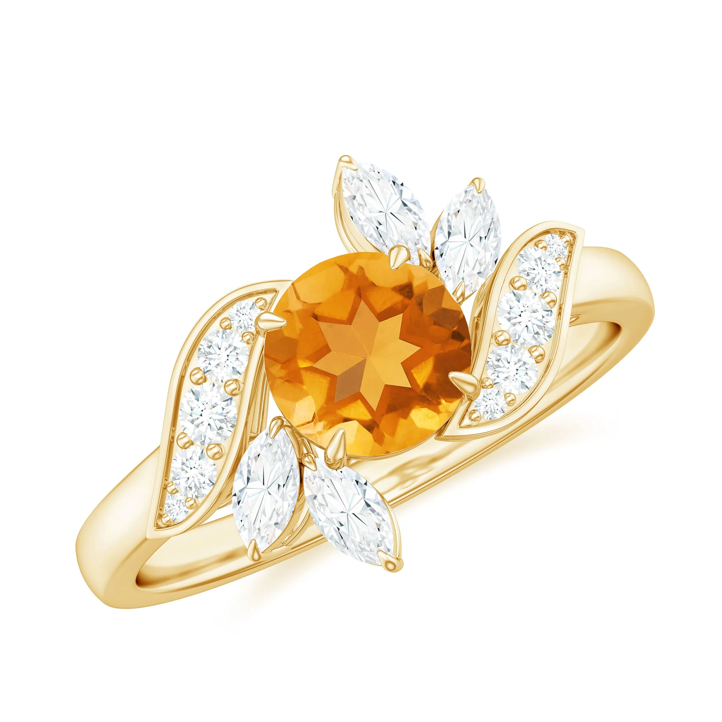 1.75 CT Citrine Flower Engagement Ring with Moissanite