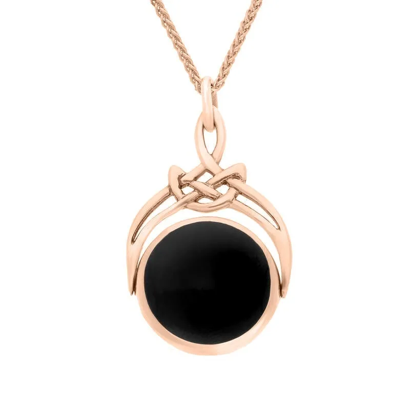 18ct Rose Gold Whitby Jet Blue John Round Swivel Fob Necklace