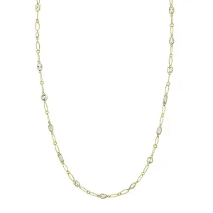 18K Gold Lacey Mixed Shape White Topaz Chain Necklace