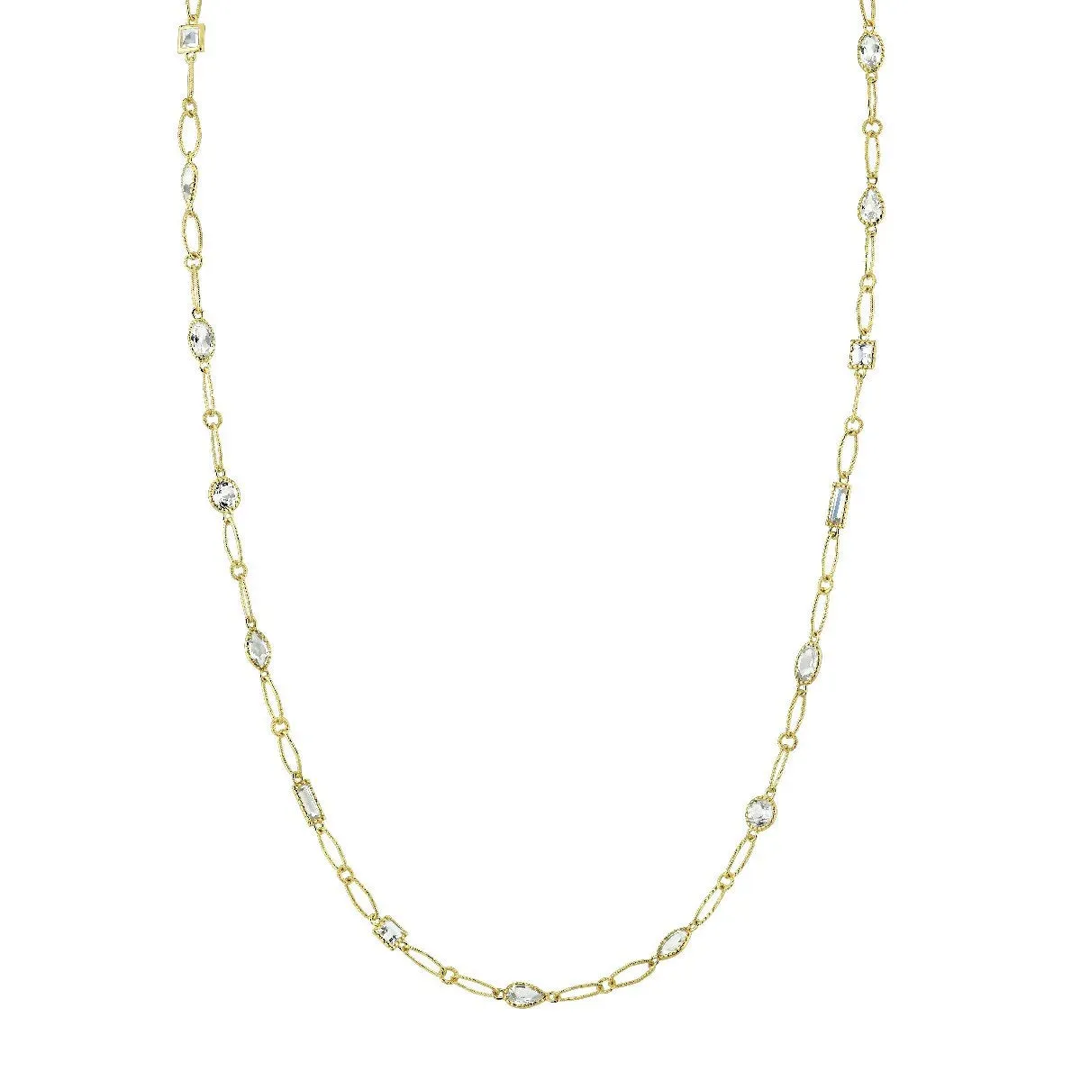 18K Gold Lacey Mixed Shape White Topaz Chain Necklace