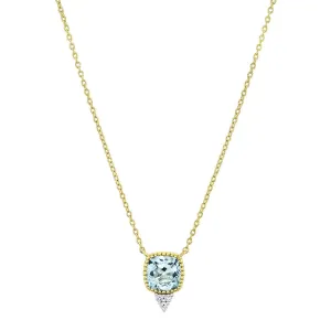 18K Gold Skye Blue Topaz Cushion Pendant With Diamonds Necklace