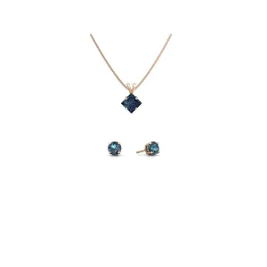 18K Rose Gold 3ct Alexandrite Princess Cut 18 Inch Necklace and Round Earrings Set Plated