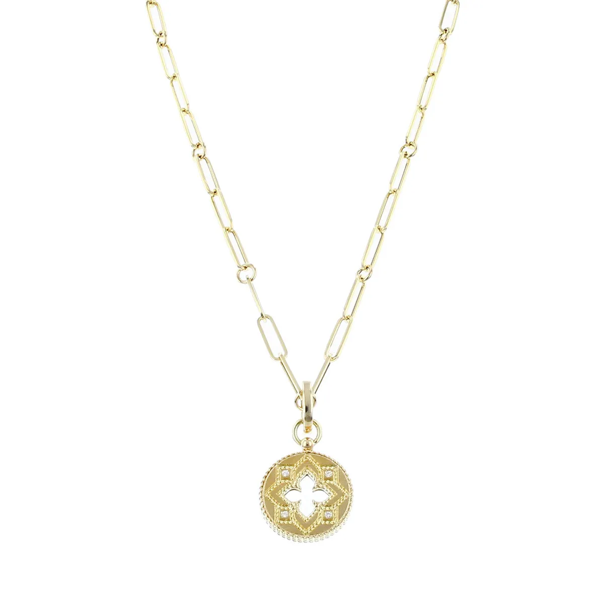 18K Venetian Princess Small Medallion with Flower Cutout Diamond Accent