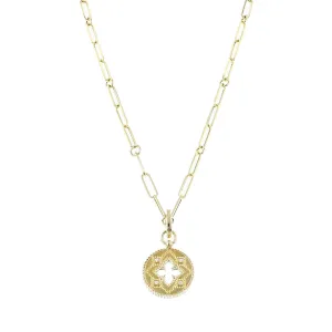 18K Venetian Princess Small Medallion with Flower Cutout Diamond Accent