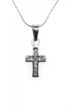 18K White Gold 4 ct Created Diamond Cross Stud Necklace Plated 18 inch