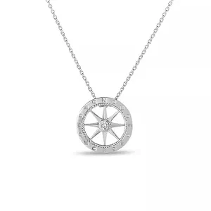 18K White Gold Diamond Compass Pendant