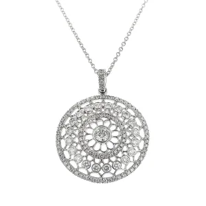 18K White Gold Rosette Pendant Necklace