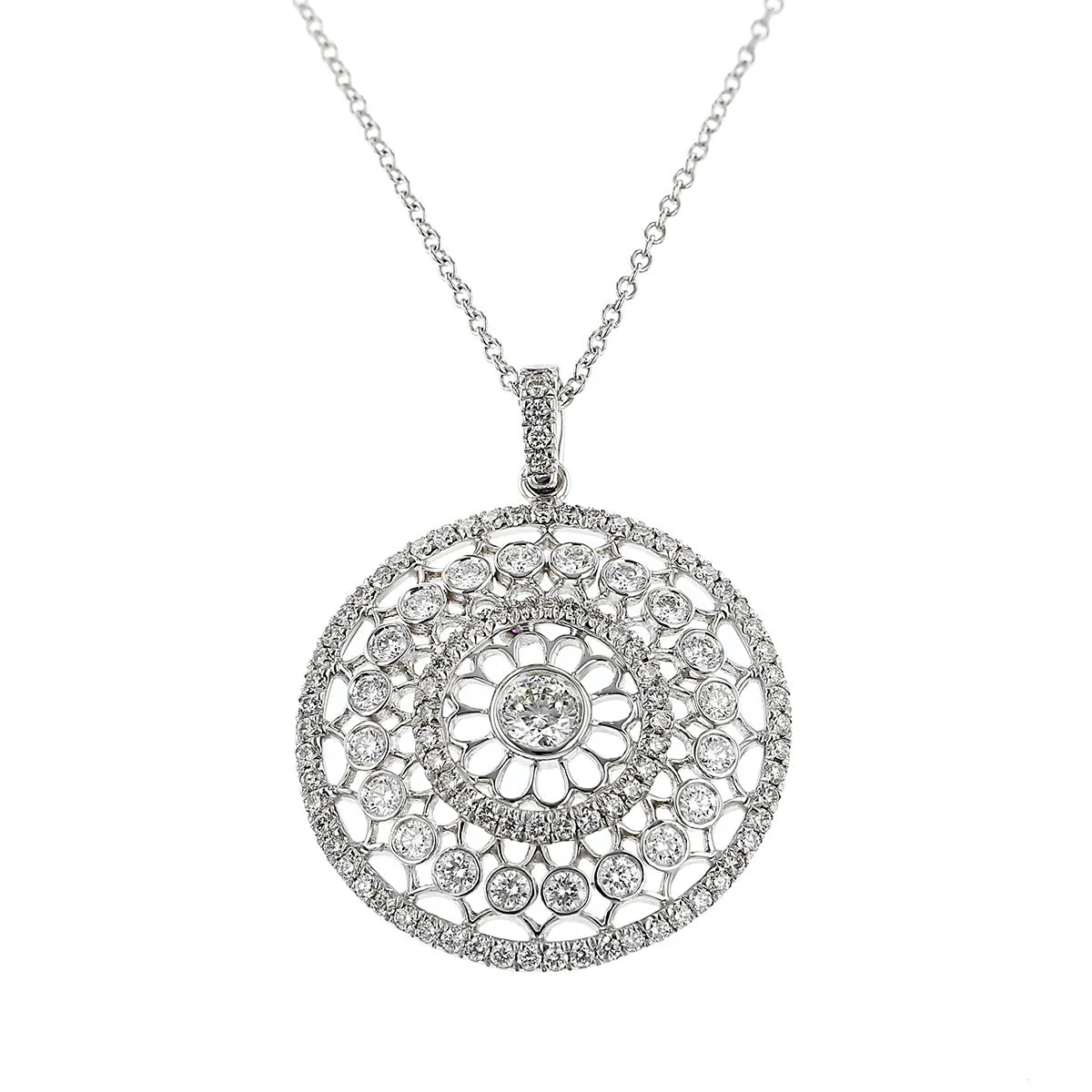 18K White Gold Rosette Pendant Necklace