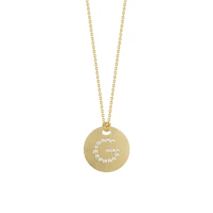 18K Yellow Gold Diamond Initial G Satin Disc Necklace