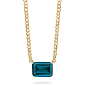 18K YELLOW GOLD NECKLACE WITH LONDON BLUE TOPAZ ON A SMALL CUBAN CHAIN