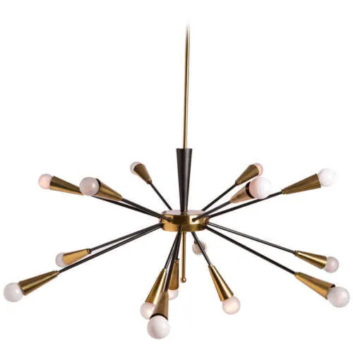 1950's Mid Century Brass Sputnik Italian Chandeliers Ceiling Light Fixture 15
